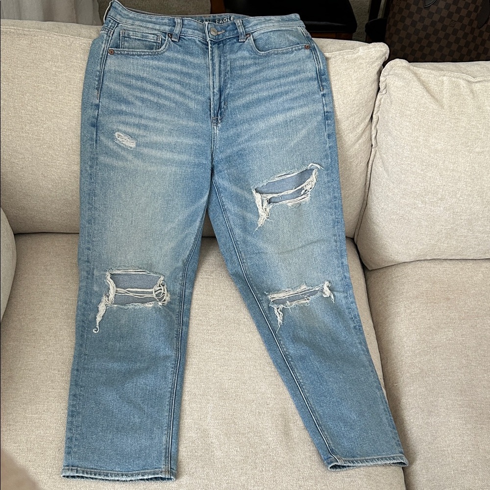 American Eagle Outfitters Light Blue Distressed Mom Jeans
